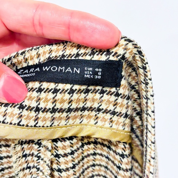 ZARA Beige and black houndstooth pattern narrow leg trousers - Picture 5 of 8